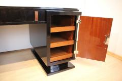 Art Deco Desk Black Lacquer Leather Nickel France circa 1930 - 4061519