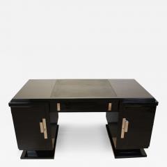 Art Deco Desk Black Lacquer Leather Nickel France circa 1930 - 4061581