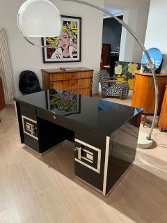 Art Deco Desk Black Lacquer Walnut Metal France circa 1930 40 - 4429609