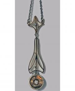 Art Deco Diamond Onyx Pearl 14K Necklace Pendant American C 1930  - 1152367