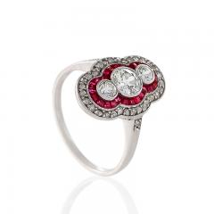 Art Deco Diamond Ruby Platinum and Gold Plaque Ring - 676087