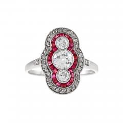 Art Deco Diamond Ruby Platinum and Gold Plaque Ring - 676571