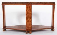 Art Deco Diamond Shape Burl Walnut Table with Undershelf - 4444775