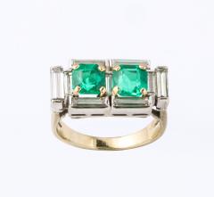 Art Deco Diamond and Emerald Gold and Platinum Ring - 2001008