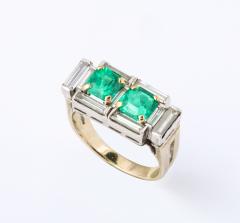 Art Deco Diamond and Emerald Gold and Platinum Ring - 2001009