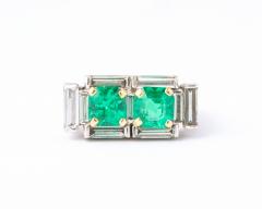 Art Deco Diamond and Emerald Gold and Platinum Ring - 2001010