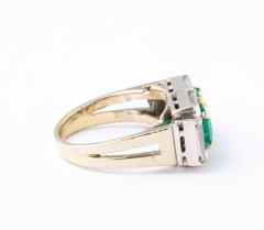 Art Deco Diamond and Emerald Gold and Platinum Ring - 2001013