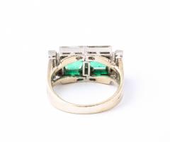 Art Deco Diamond and Emerald Gold and Platinum Ring - 2001014