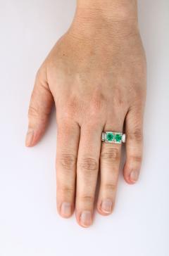 Art Deco Diamond and Emerald Gold and Platinum Ring - 2001016