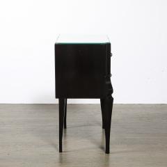 Art Deco Directoire Style Ebonized Nightstands W Shagreen Fronts Mirrored Tops - 4744995