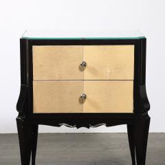 Art Deco Directoire Style Ebonized Nightstands W Shagreen Fronts Mirrored Tops - 4745013