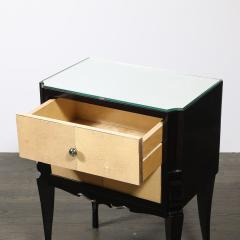 Art Deco Directoire Style Ebonized Nightstands W Shagreen Fronts Mirrored Tops - 4745016
