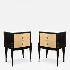 Art Deco Directoire Style Ebonized Nightstands W Shagreen Fronts Mirrored Tops - 4746347
