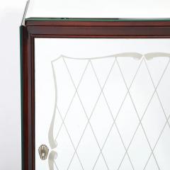 Art Deco Directoire Style Walnut Mirrored Reverse Etched Detail Bar Cabinet - 4719742
