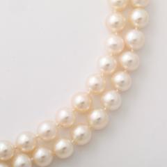 Art Deco Double Strand Cultured Pearl Diamond Clasp Necklace in White Gold - 4403700
