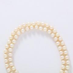 Art Deco Double Strand Pearl Necklace with 14kt Gold Diamond and Pearl Clasp - 2946575