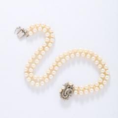 Art Deco Double Strand Pearl Necklace with 14kt Gold Diamond and Pearl Clasp - 2946576