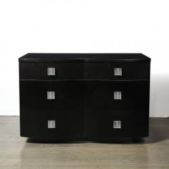 Art Deco Ebonized Walnut Low Chest W Molded Lucite Pulls - 4037866