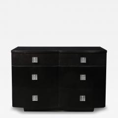 Art Deco Ebonized Walnut Low Chest W Molded Lucite Pulls - 4039457