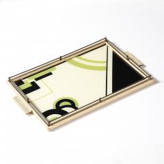 Art Deco Eglomise Cubist Graphic Geometric Motif Tray w Cream Lacquered Border - 4622877