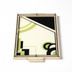 Art Deco Eglomise Cubist Graphic Geometric Motif Tray w Cream Lacquered Border - 4622890