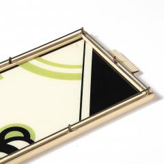 Art Deco Eglomise Cubist Graphic Geometric Motif Tray w Cream Lacquered Border - 4622895