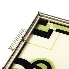 Art Deco Eglomise Cubist Graphic Geometric Motif Tray w Cream Lacquered Border - 4622944