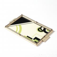 Art Deco Eglomise Cubist Graphic Geometric Motif Tray w Cream Lacquered Border - 4622945