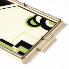Art Deco Eglomise Cubist Graphic Geometric Motif Tray w Cream Lacquered Border - 4622973