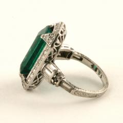 Art Deco Emerald Diamond and Platinum Ring - 1034551