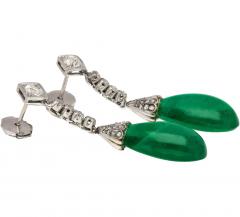 Art Deco Era 21 Carat Cabochon Pear Shape Emerald Drop Earrings Circa 1940 - 3538651