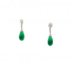 Art Deco Era 21 Carat Cabochon Pear Shape Emerald Drop Earrings Circa 1940 - 3538657