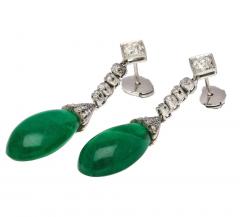 Art Deco Era 21 Carat Cabochon Pear Shape Emerald Drop Earrings Circa 1940 - 3538661