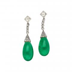 Art Deco Era 21 Carat Cabochon Pear Shape Emerald Drop Earrings Circa 1940 - 3610335