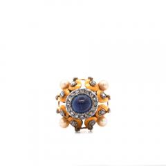 Art Deco Era Cabochon Cut Blue Sapphire Pearl and Diamond HairPin - 3819828