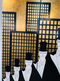 Art Deco Erte Top Hat Three Panel Room Divider or Screen Gilded on Ebony Wood - 2873062