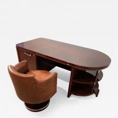 Art Deco Executive Desk and Leather Swivel Chair Rosewood Veneer France 1930s - 2240453