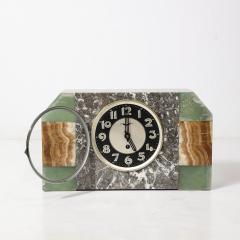 Art Deco Exotic Marble Onyx Mantlepiece Clock w Stylized Arabic Numeral Dial - 4265706