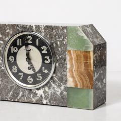 Art Deco Exotic Marble Onyx Mantlepiece Clock w Stylized Arabic Numeral Dial - 4265708