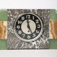 Art Deco Exotic Marble Onyx Mantlepiece Clock w Stylized Arabic Numeral Dial - 4265710