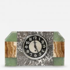 Art Deco Exotic Marble Onyx Mantlepiece Clock w Stylized Arabic Numeral Dial - 4267166