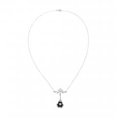 Art Deco Filigreed Platinum Gold and Diamond Onyx Pendant on Platinum Chain - 2221899