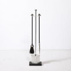 Art Deco Fire Tool Set in Nickel with Fluted Detailing and Black Enamel - 3752095