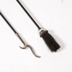 Art Deco Fire Tool Set in Nickel with Fluted Detailing and Black Enamel - 3752112