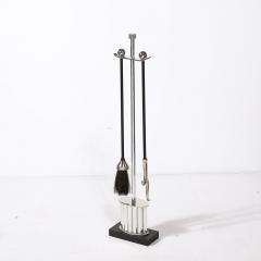 Art Deco Fire Tool Set in Nickel with Fluted Detailing and Black Enamel - 3752138