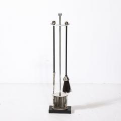 Art Deco Fire Tool Set in Nickel with Fluted Detailing and Black Enamel - 3752143