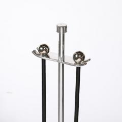 Art Deco Fire Tool Set in Nickel with Fluted Detailing and Black Enamel - 3752147