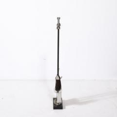 Art Deco Fire Tool Set in Nickel with Fluted Detailing and Black Enamel - 3752202