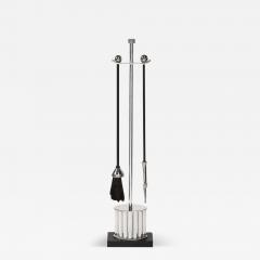 Art Deco Fire Tool Set in Nickel with Fluted Detailing and Black Enamel - 3755571
