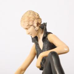 Art Deco Flapper Girl Sculpture In Bronze Resin on Rectilinear Marble Base - 4745219